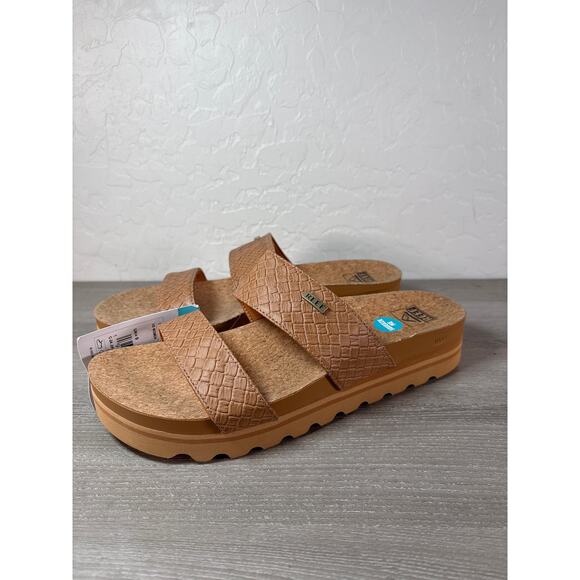 Reef Shoes - Reef Cushion Vista Hi Women's Comfort Platform Slide Sandals Tan Wicker‎ - 11